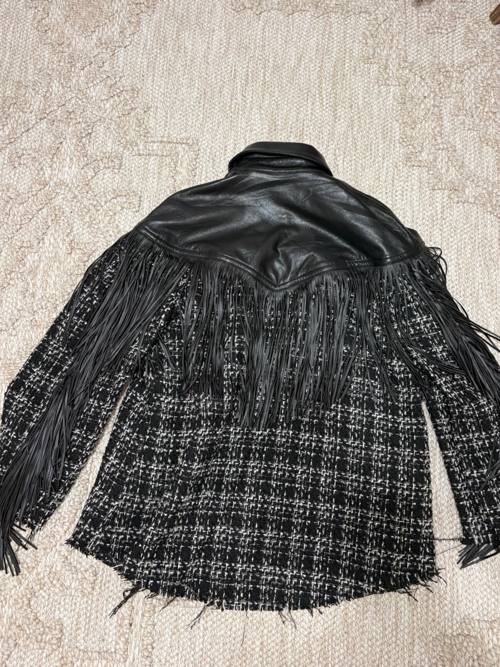 Dictionary Black Fringe Tweed & Leather Women's Jacket